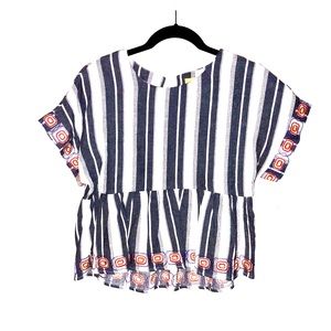 Anthro Blue White Stripe Top